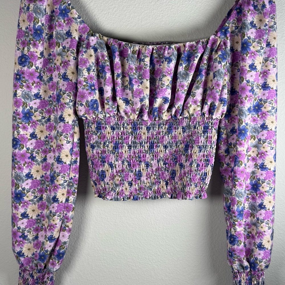 Forever 21 Floral Off-Shoulder Blouse - Purple and Cream